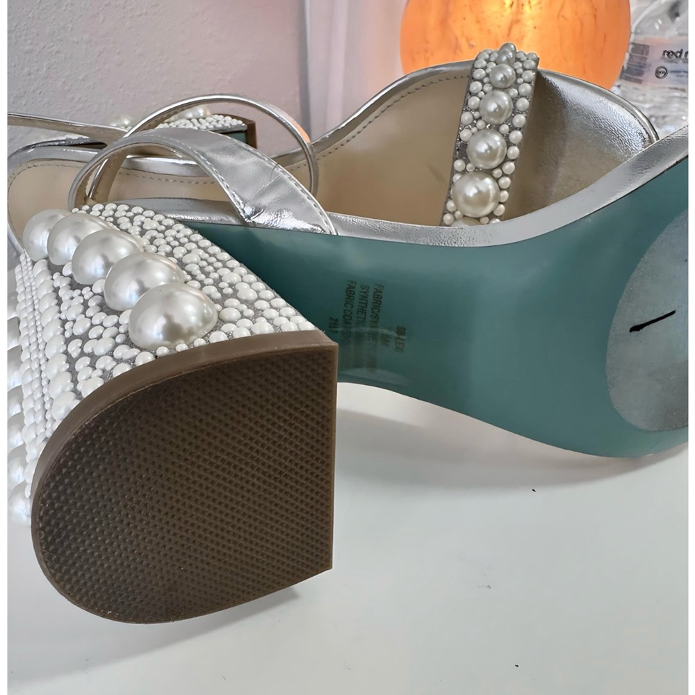 Betsey Johnson Silver Strappy Heels with Pearl Details - Picture 4 of 7